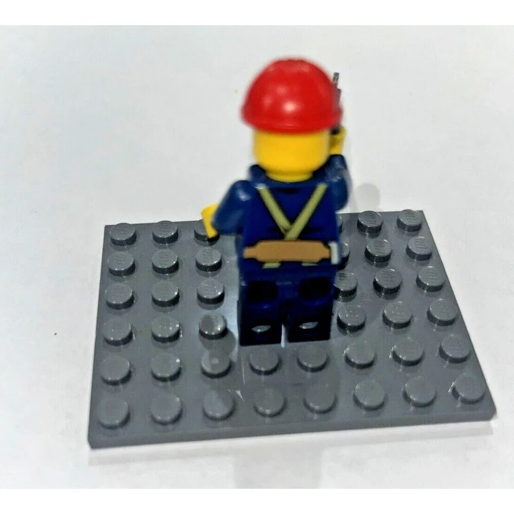 Lego Minifig Construction Worker with Red Helmet and Saw